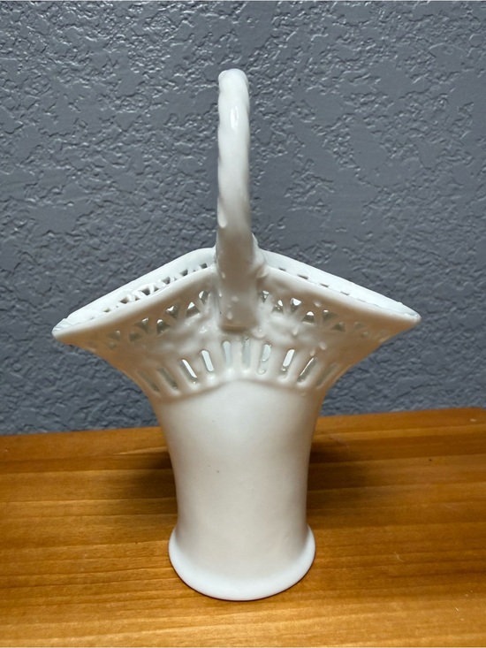 Other - Small White Ceramic Basket Vase with Pierced Rim